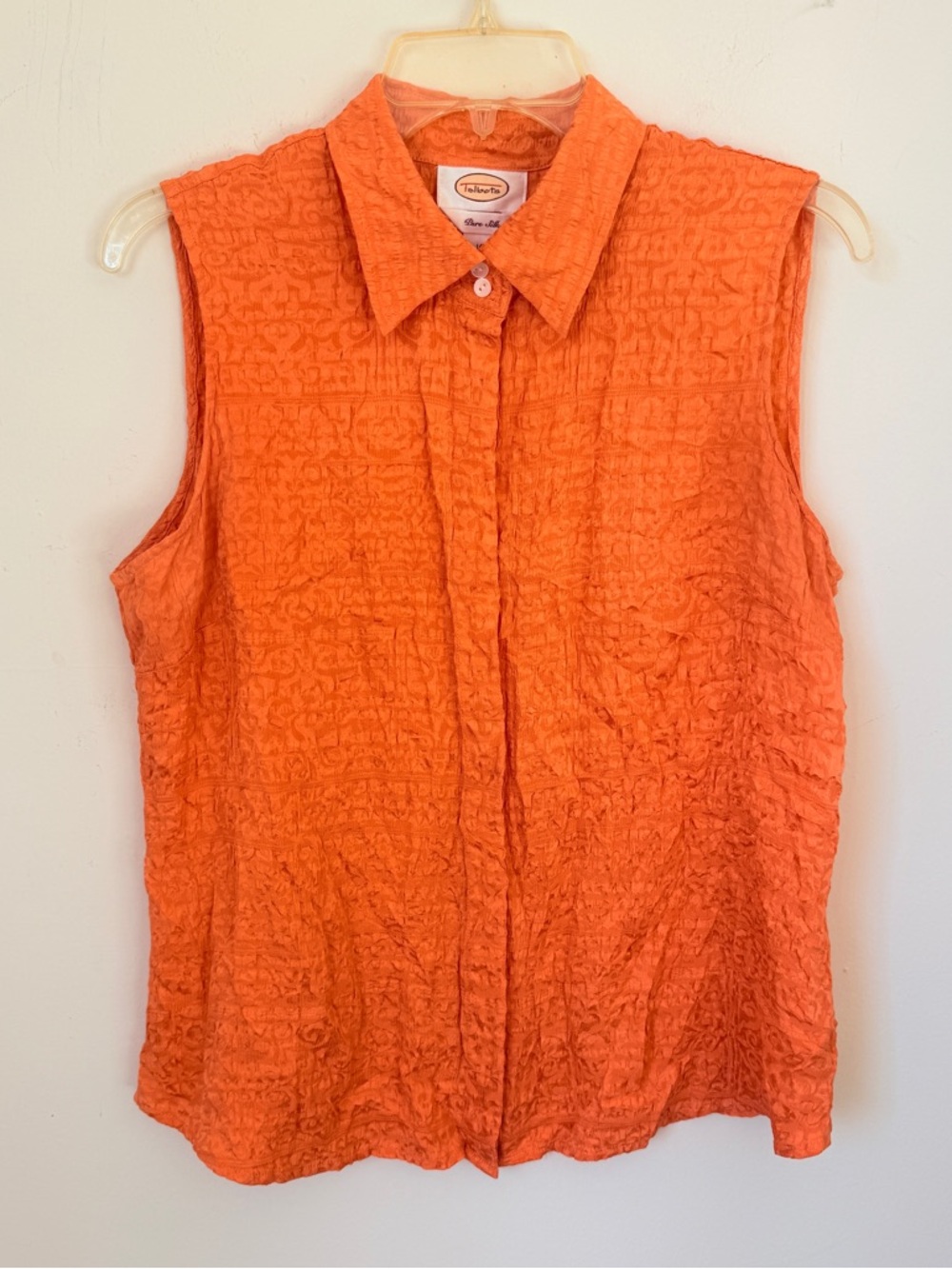 Talbots Pure Silk Orange Embellished Sleeveless Button Down Tank Blouse 14